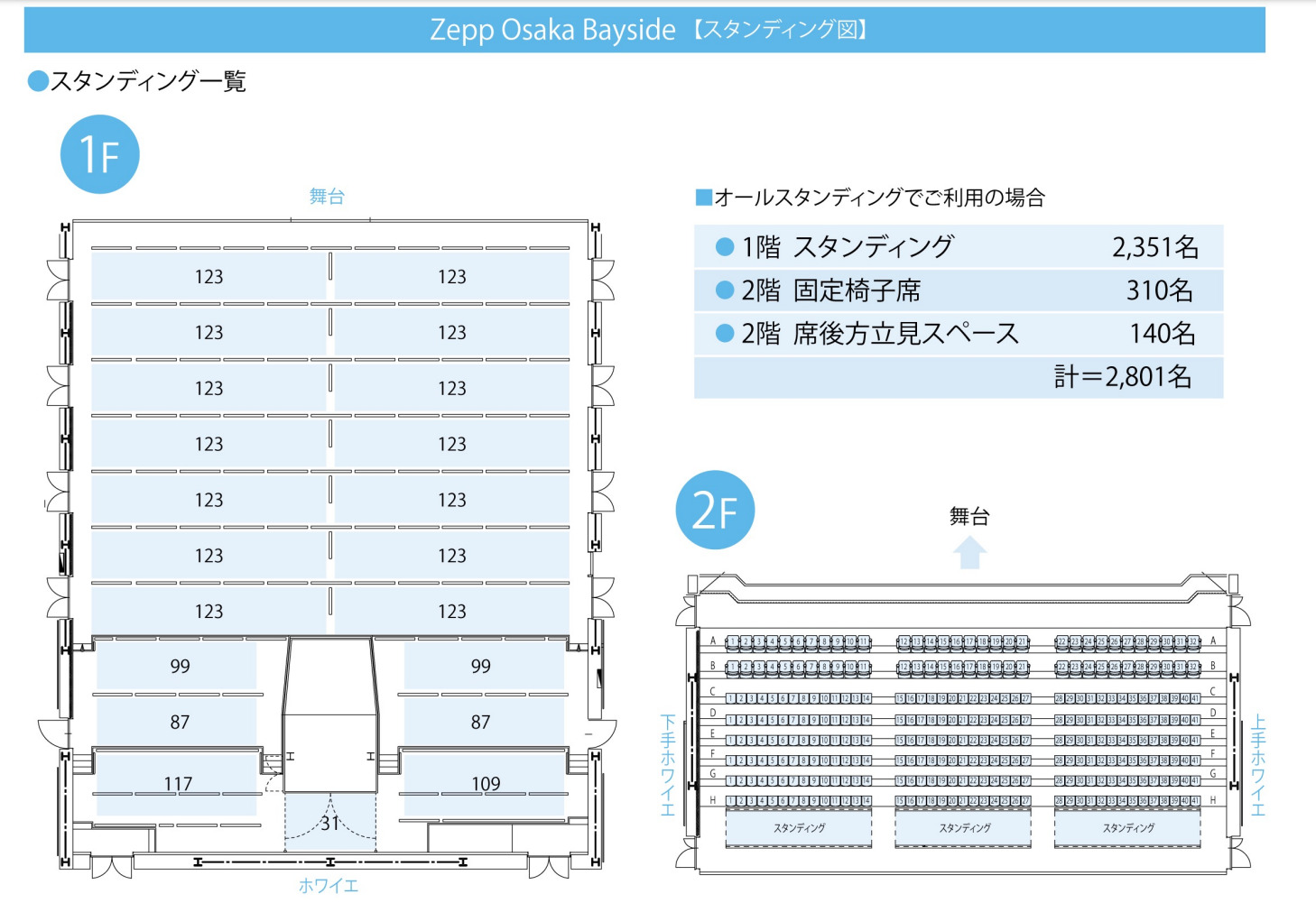 Zepp大阪ベイサイドの座席表(スタンディング時)