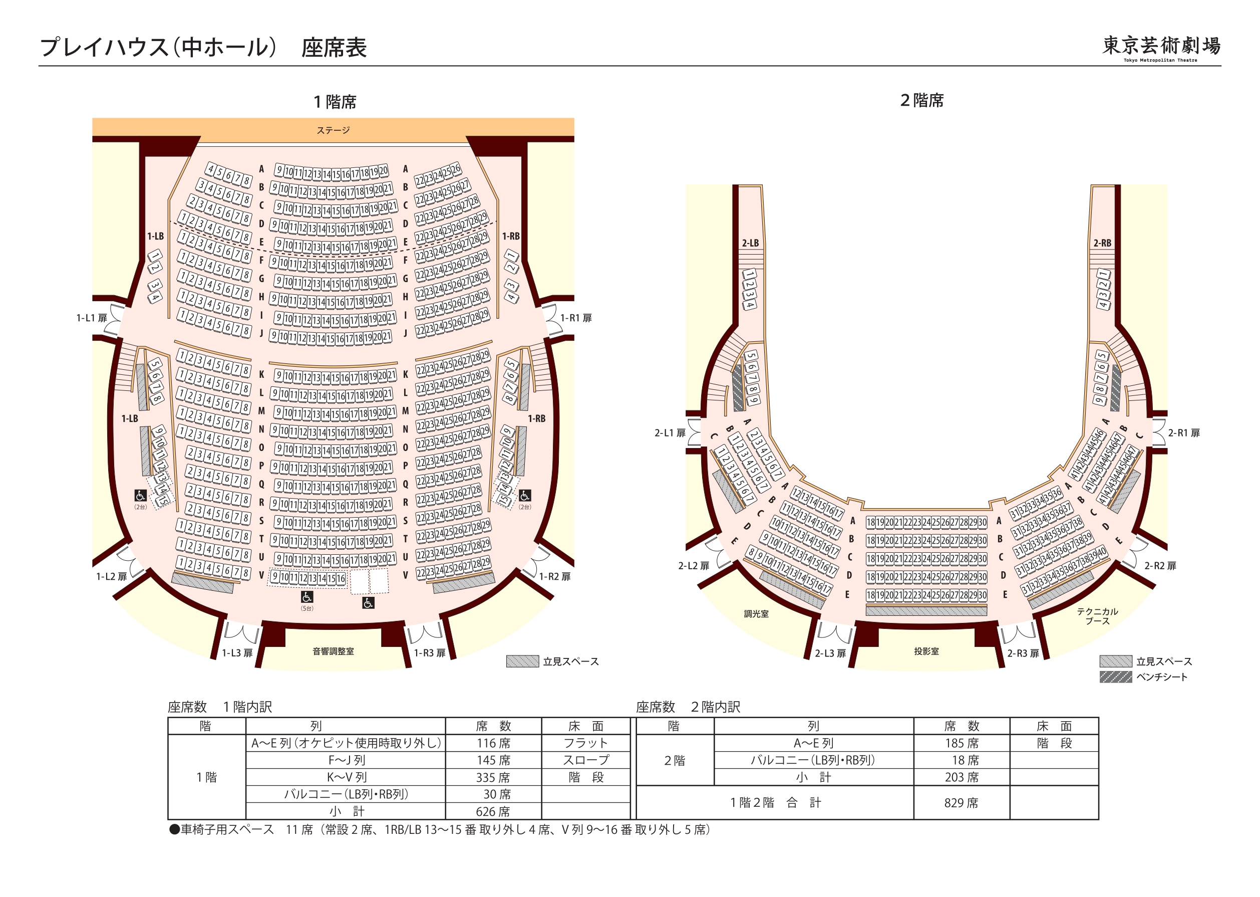 東京芸術劇場(東京都豊島区西池袋)のプレイハウス(中ホール)座席表